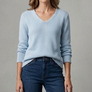 St. John's Bay Pale Blue V-Neck Sweater Size Med